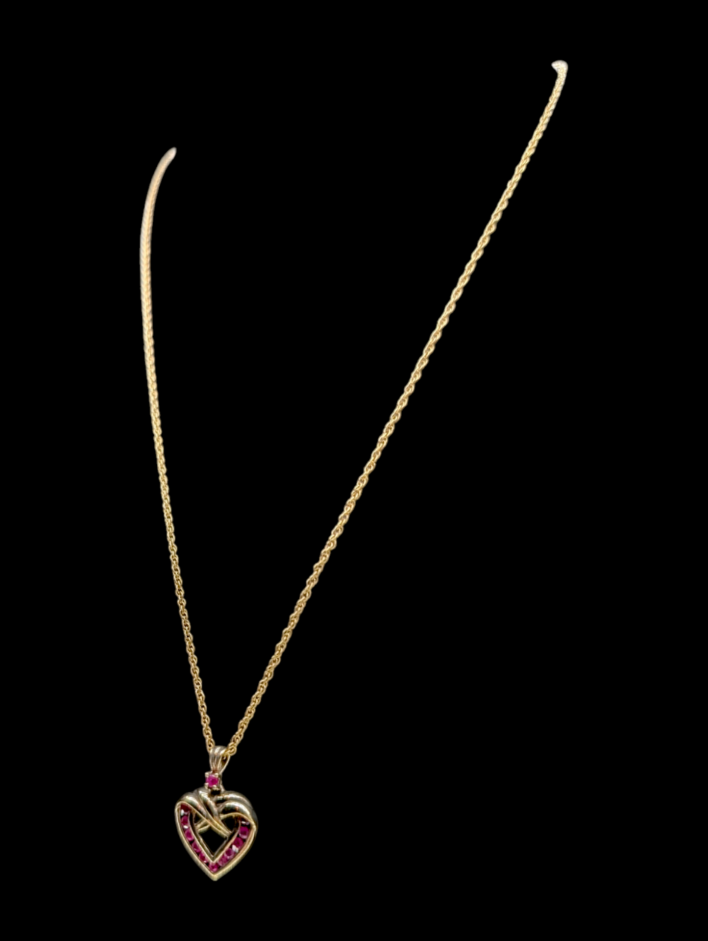 Vintage 18K Gold Vermeil Genuine Ruby Heart Pendant and Chain Necklace