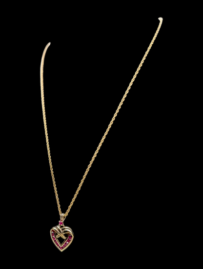 Vintage 18K Gold Vermeil Genuine Ruby Heart Pendant and Chain Necklace