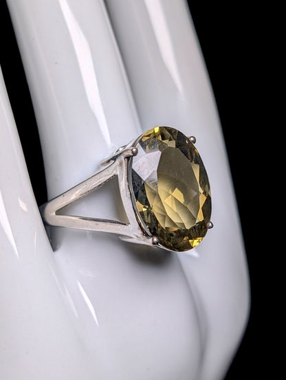 Vintage 12+ Carat Genuine Citrine Solitaire Sterling Silver Split Shank Ring