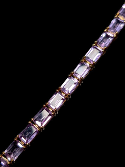 Vintage 22+ Carat Emerald Cut Simulated Purple Amethyst Gold over Sterling Tennis Bracelet