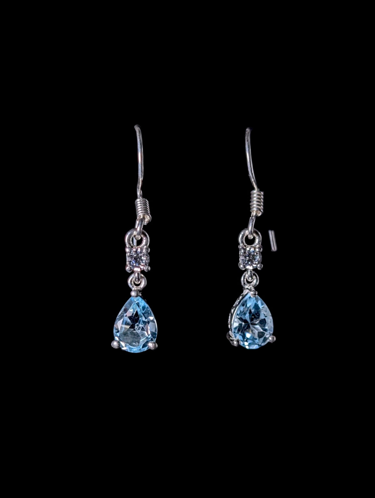 Vintage Pear Cut Genuine Sky Blue Topaz Sterling Dangle Drop Earrings