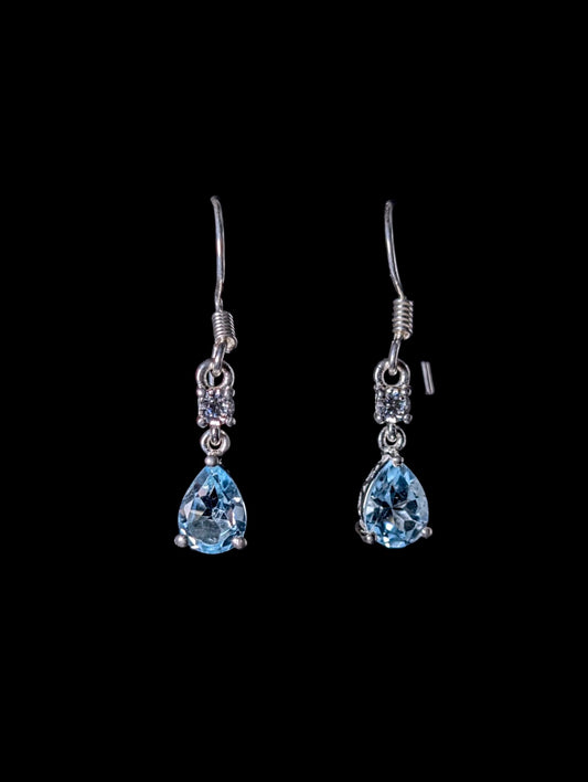 Vintage Pear Cut Genuine Sky Blue Topaz Sterling Dangle Drop Earrings