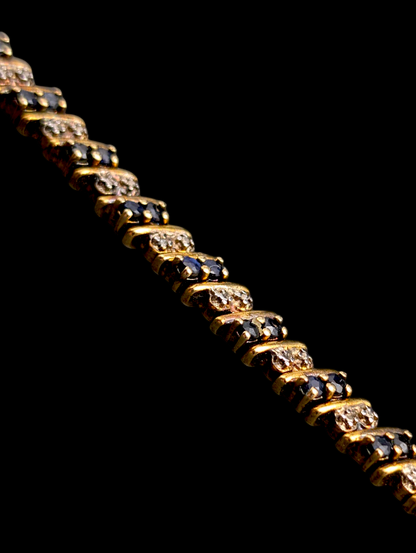 Vintage Genuine Royal Blue Sapphire and Diamond Accent 18k Yellow Gold Vermeil Tennis Bracelet