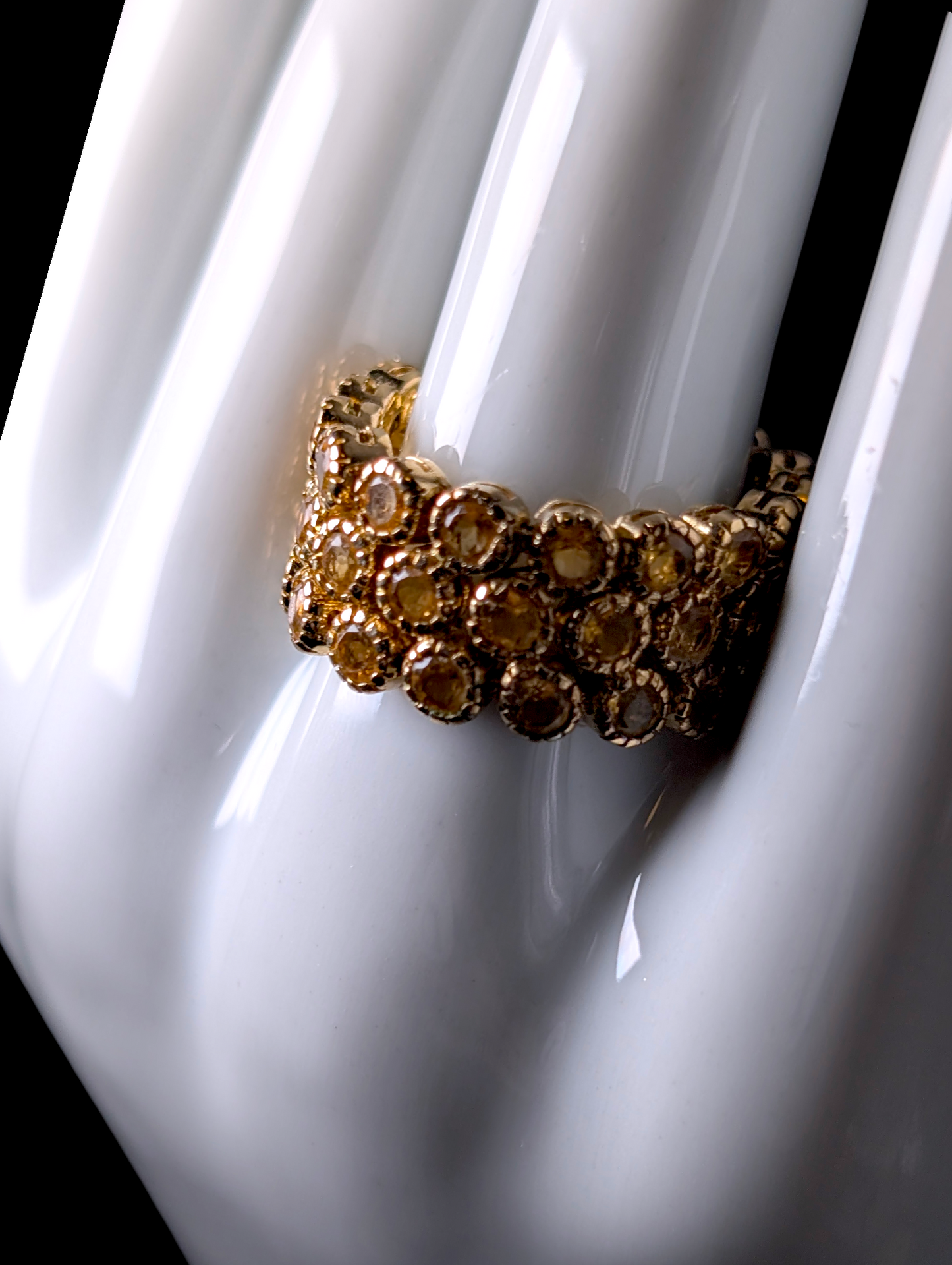 Vintage Ariel Linked Genuine Citrine Infinity Band Gold Toned Ring