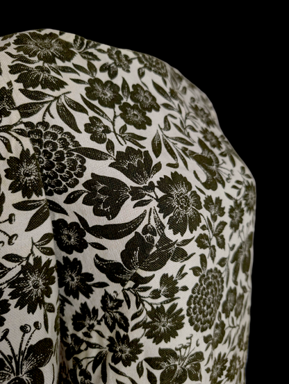 1960s Vintage Mod Green and Cream Boat Neck, 3/4 Bell Sleeve, in Broadcloth Handmade Dress