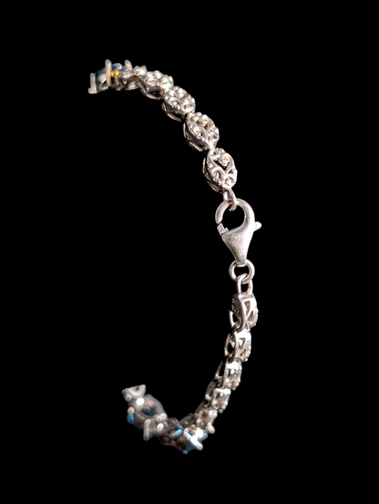 Vintage 8+ Carat Oval Cut Genuine London Blue Topaz Sterling Silver Tennis Bracelet