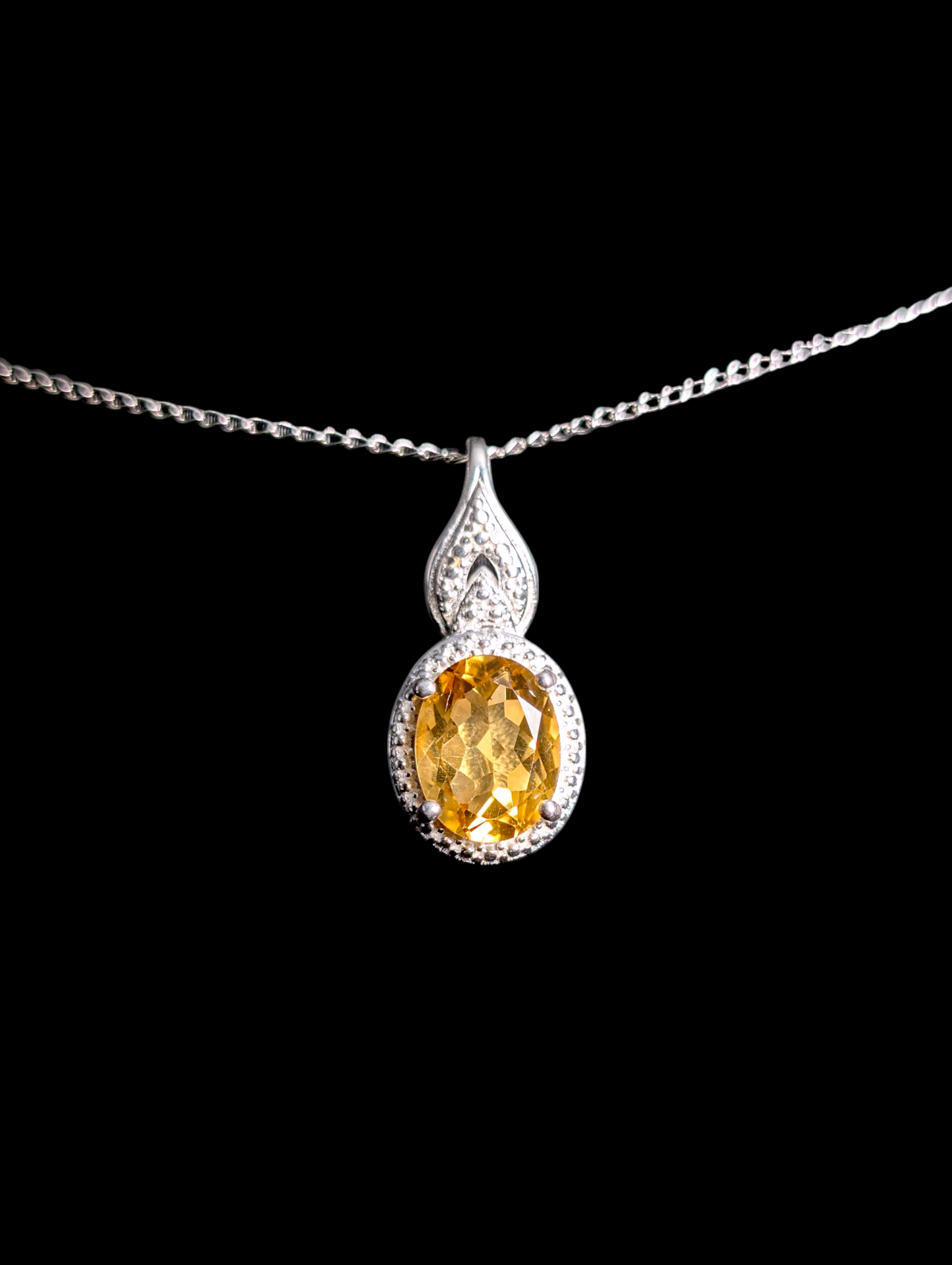 Vintage Oval Cut Genuine Golden Citrine Sterling Silver Pendant