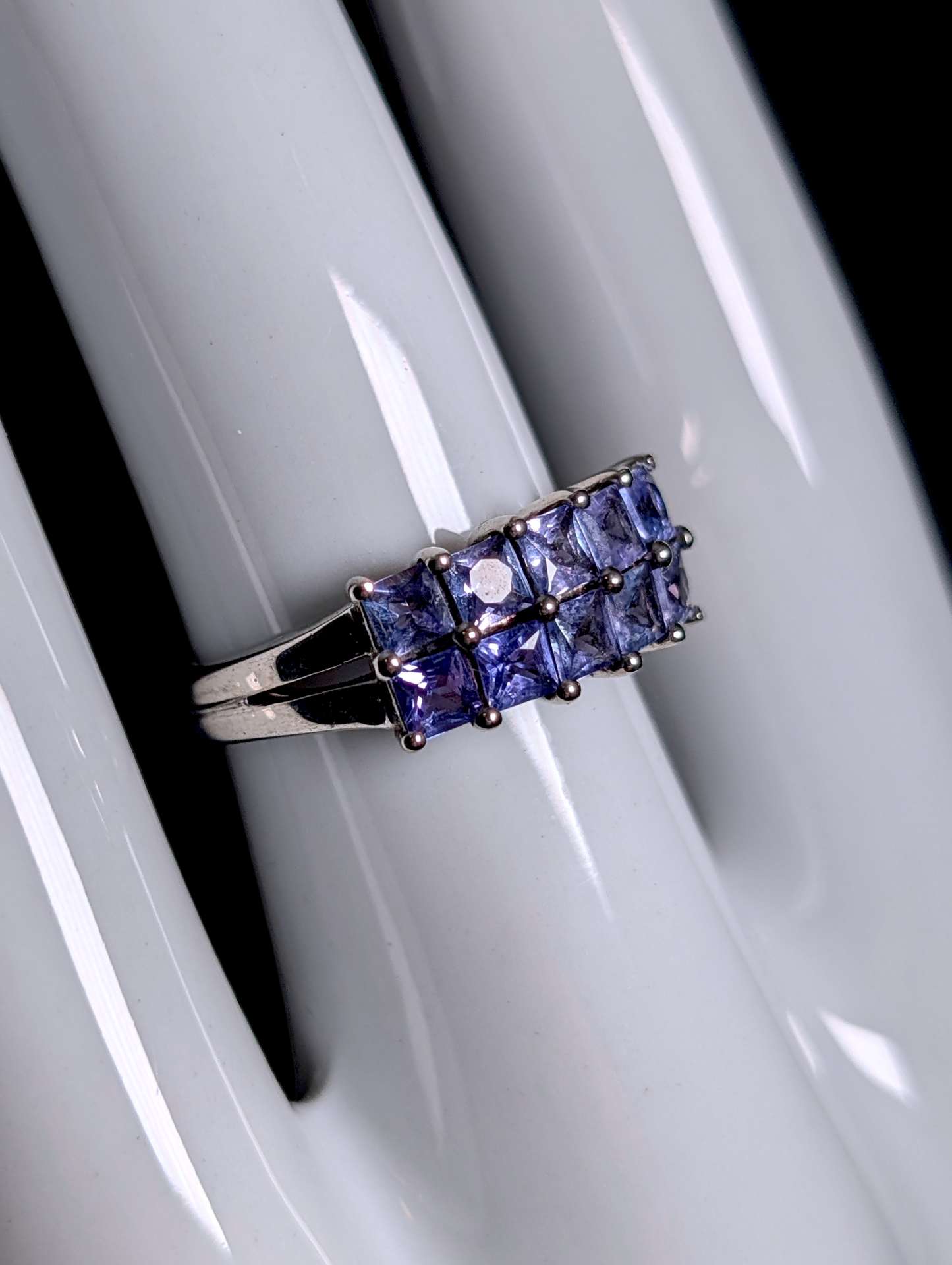 Vintage Earth Mined Genuine Tanzanite Double Row Split Shank Sterling Silver Ring