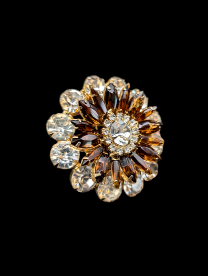 1940s Rare Large Juliana Smokey Topaz Starburst Layered Stacked Crystal Rhinestone Brooch