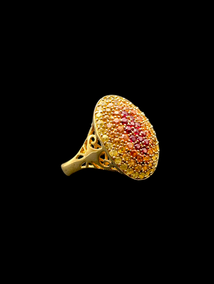 Vintage Inspired 18k Gold Vermeil Ombre Genuine Fancy Sapphire and Ruby Cluster Sterling Silver Ring