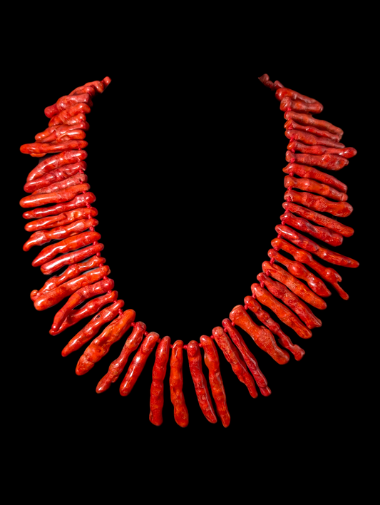 Vintage Genuine Branch Red Coral Hand Knotted Single Strand Statement Necklace with Sterling Silver Clasp