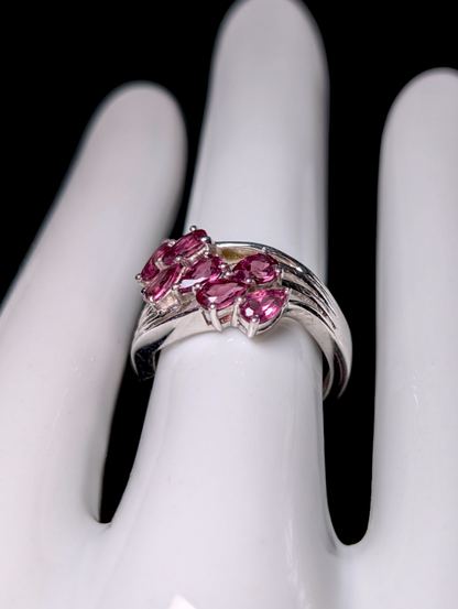 Vintage 1.75 Carat Pear Cut Genuine Pink Tourmaline Sterling Silver Wave Design Ring