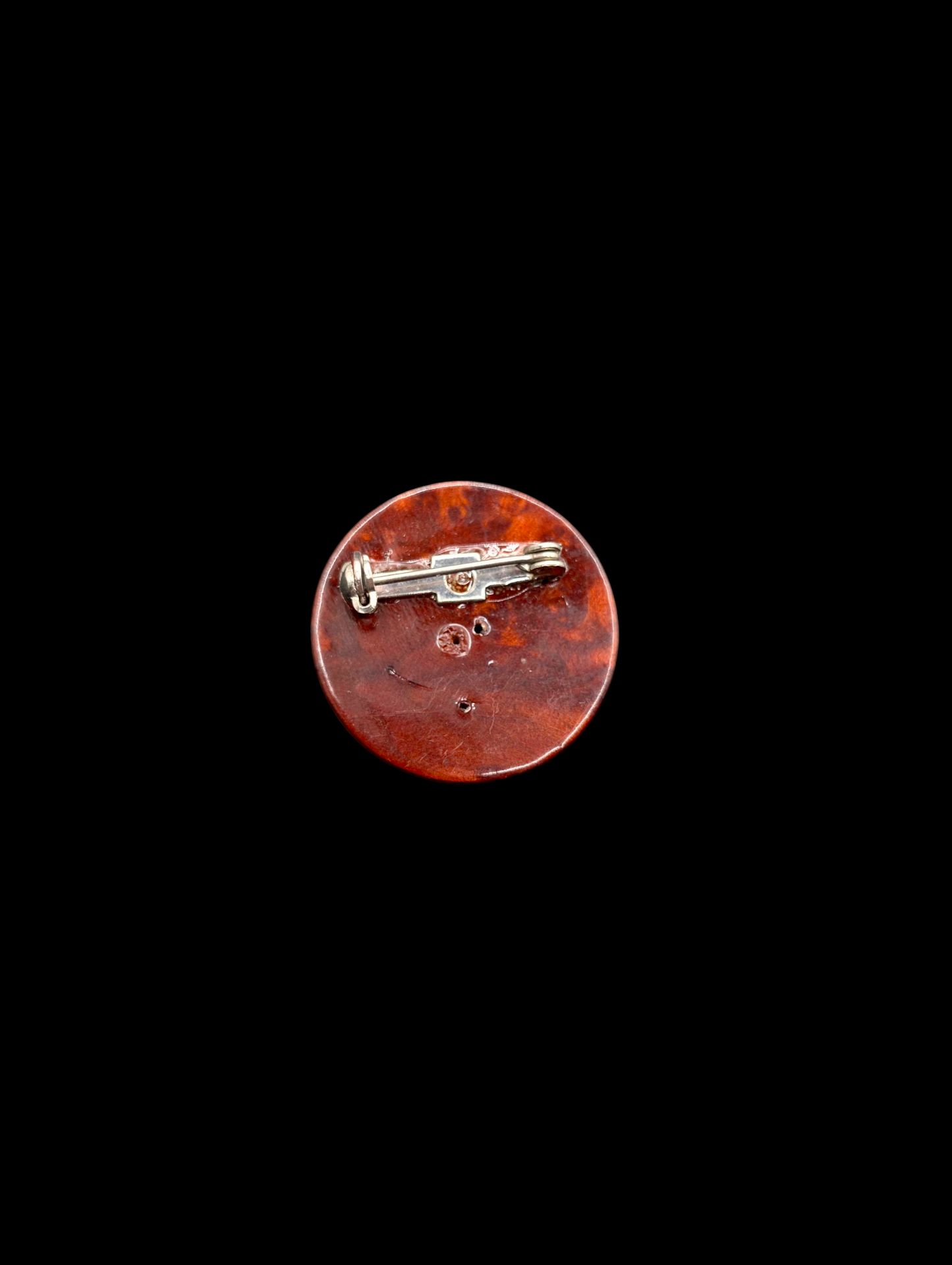 Vintage 1940s Dainty Burl Wood and Celluloid Carved Flower Brooch Pin