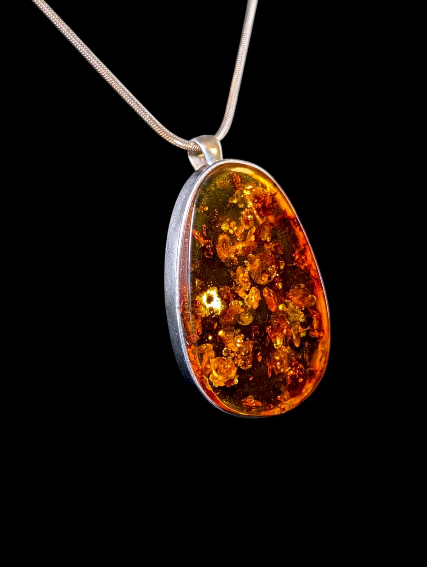 Vintage Large Genuine Baltic Amber Sterling Silver Statement Pendant Brooch with Italy Necklace