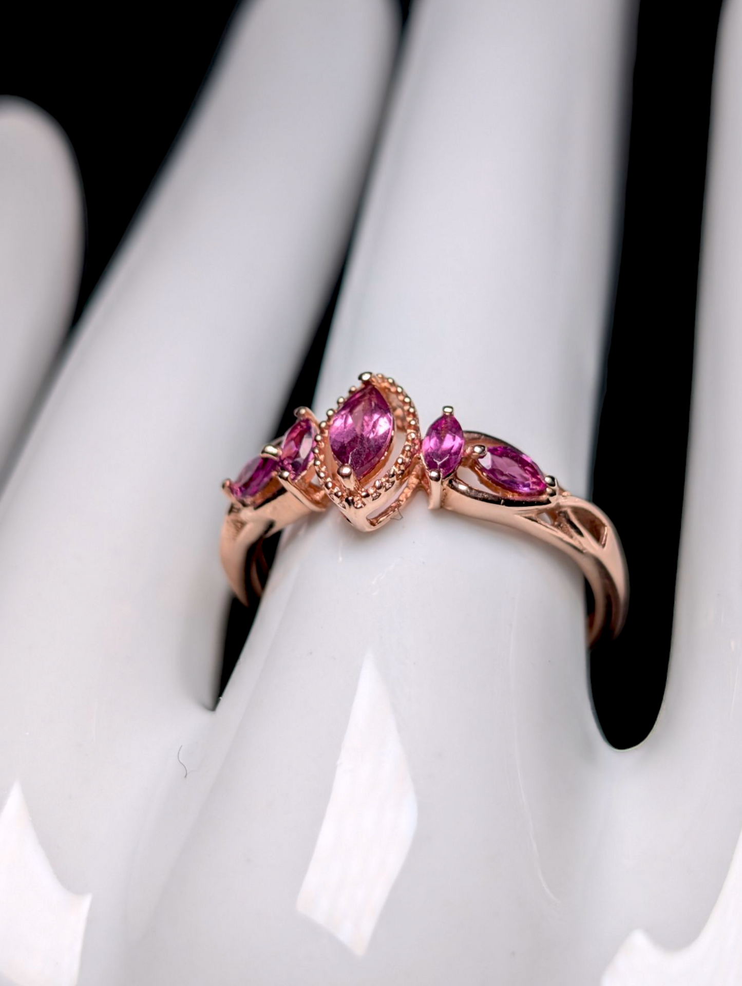 Ethereal Inspired Marquise Cut Genuine Pink Tourmaline 14k Rose Gold over Sterling Silver Ring