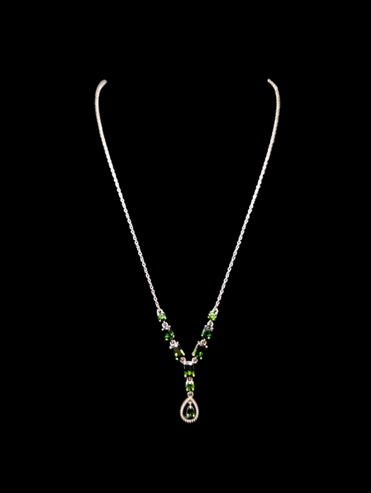 Vintage Genuine Green Chrome Diopside Elegant Dangle Sterling Silver Necklace