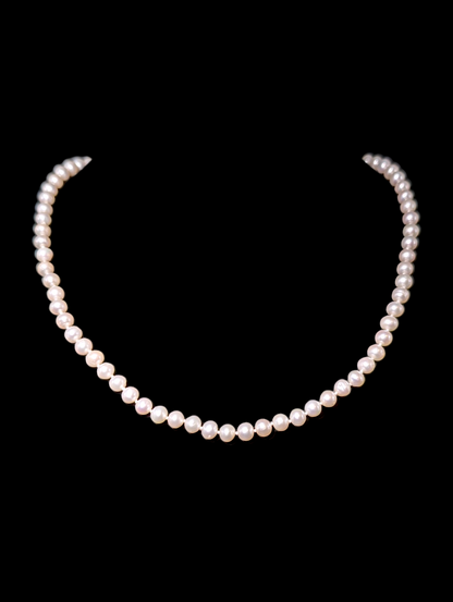 Vintage 14k Yellow Gold Hand Knotted Genuine Freshwater Pearl Beaded Single Strand Necklace
