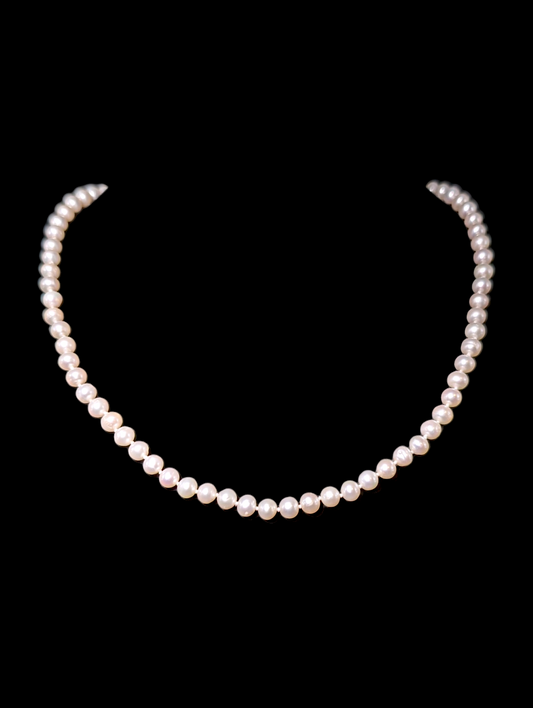 Vintage 14k Yellow Gold Hand Knotted Genuine Freshwater Pearl Beaded Single Strand Necklace