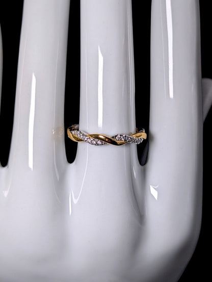 Vintage Twisted Gold and Silver Simulated Diamond Eternity Ring