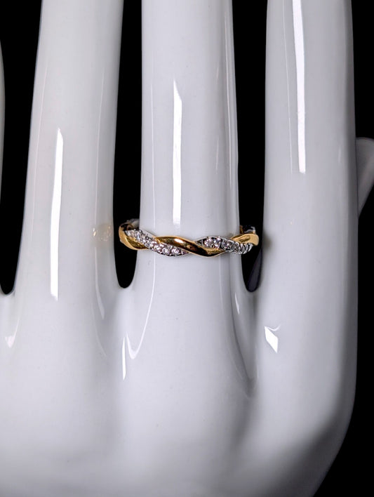 Vintage Twisted Gold and Silver Simulated Diamond Eternity Ring