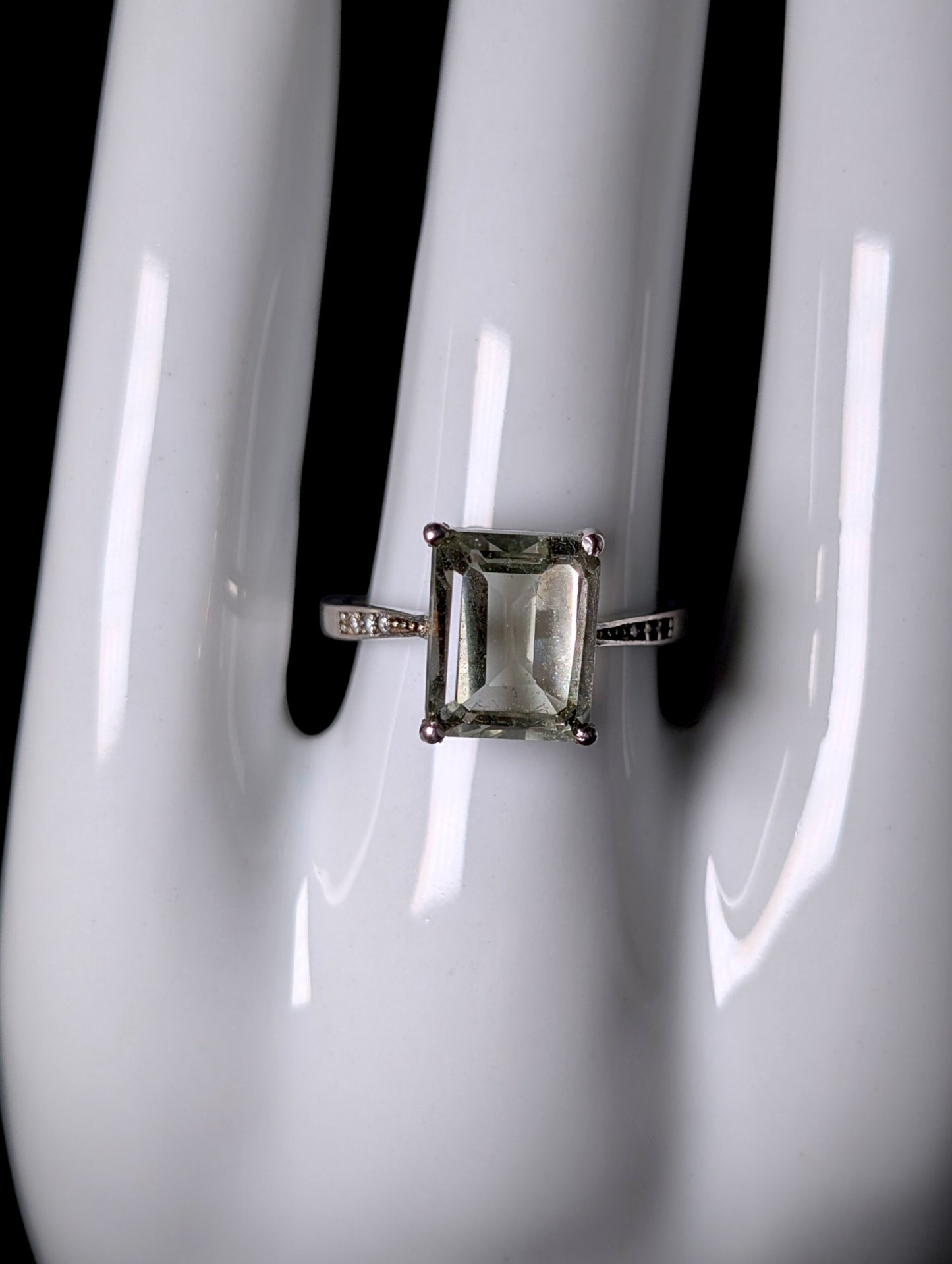 Vintage Emerald Cut Solitaire Genuine Prasiolite Sterling Silver