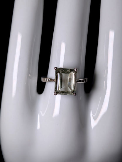 Vintage Emerald Cut Solitaire Genuine Prasiolite Sterling Silver