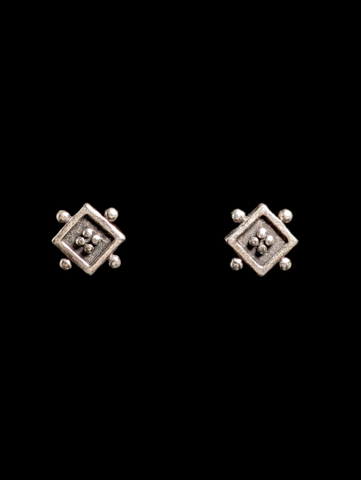 Vintage Square Artesian Carved Sterling Plated Stud Earrings