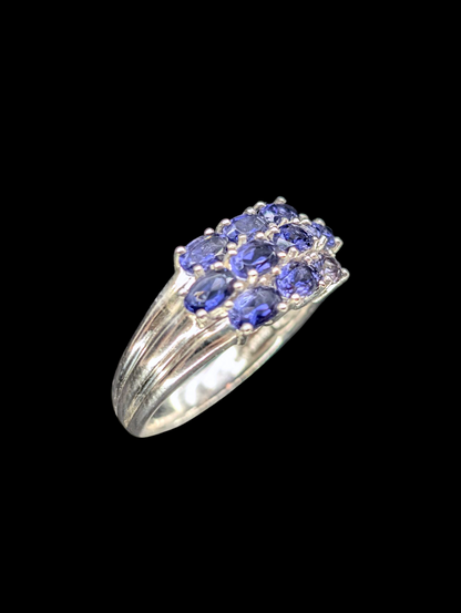 Vintage 2+ Carat Cluster Genuine Tanzanite Sterling Silver Ring