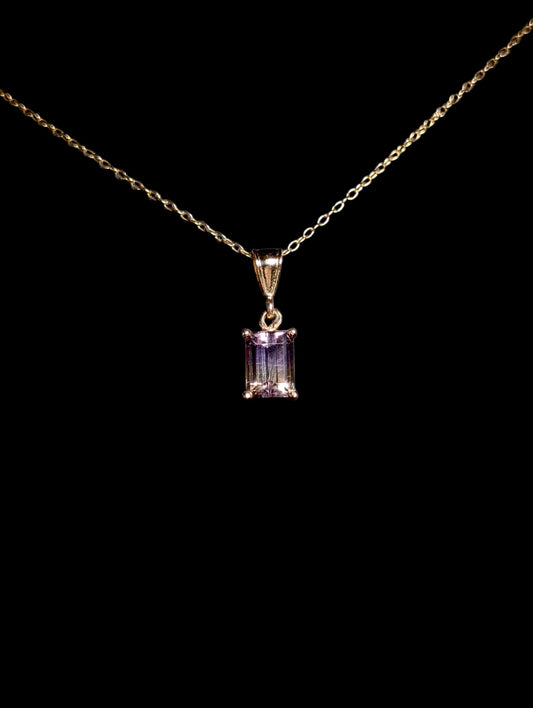 Vintage Emerald Cut Genuine Bi Color Ametrine 14k Yellow Gold Pendant