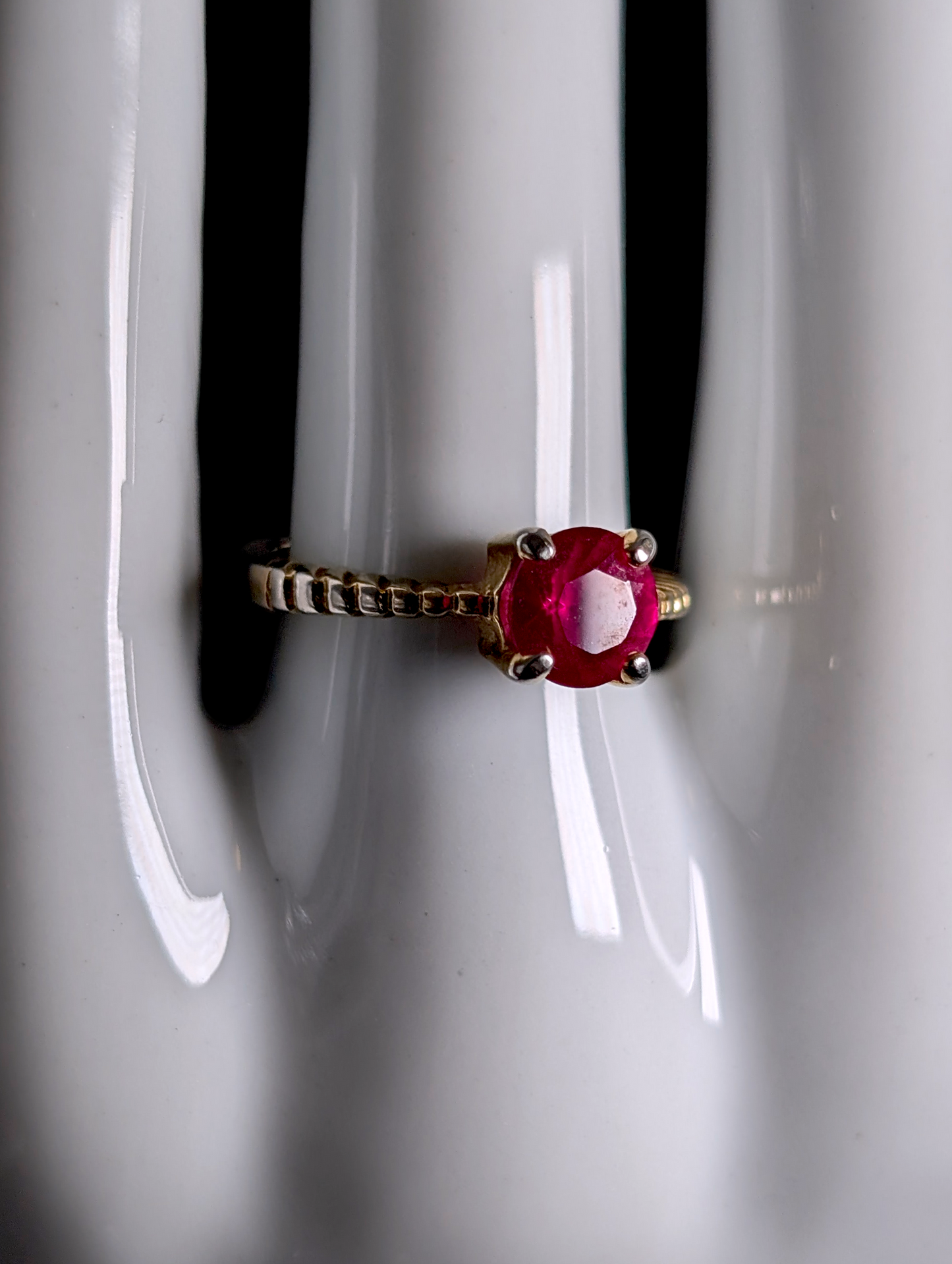 Vintage Lindenwold Round Cut Verified Ruby Solitaire 14kt Gold over Sterling Silver Ring
