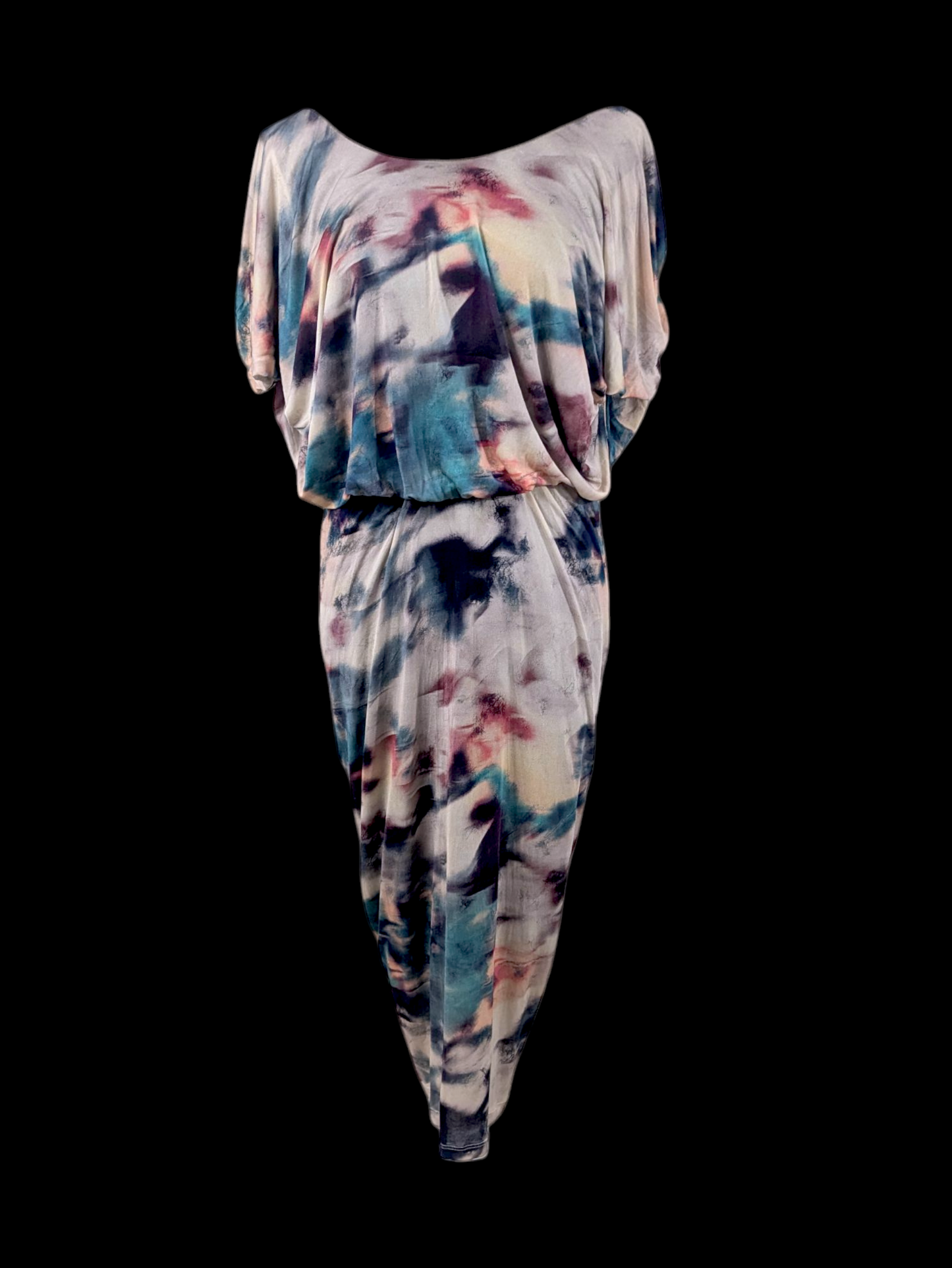1920s Inspired Designer Saloni Cocoon Style Marbled Watercolor Silk Rouged Dress