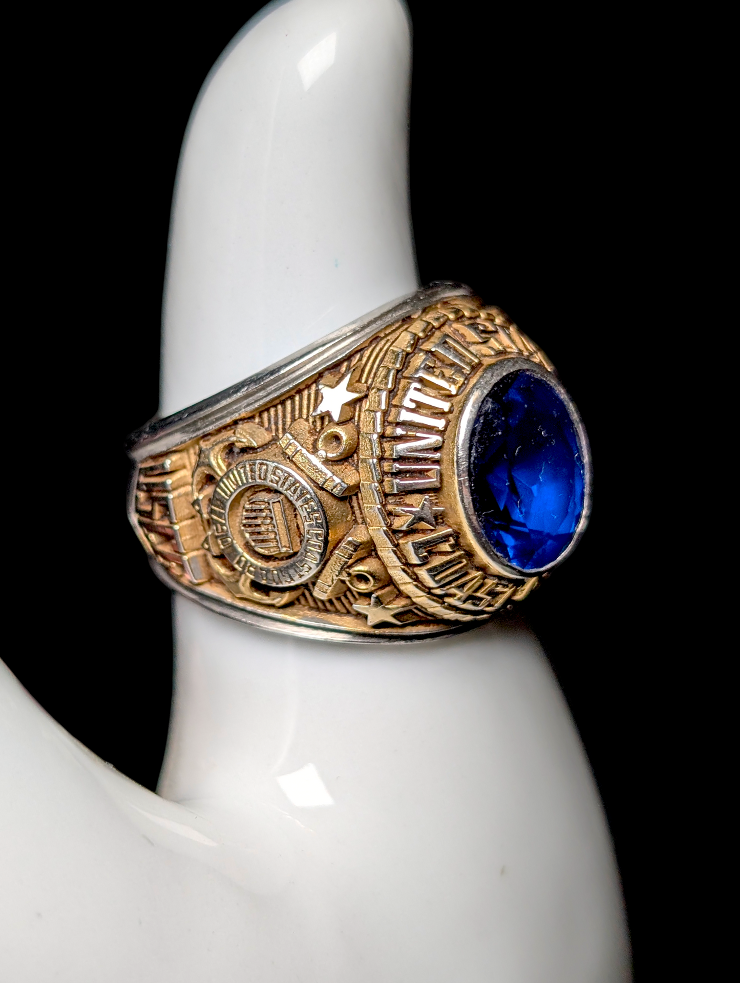 Vintage Oval Cut Bezel Set Genuine Blue Spinel Solitaire Celestrium USCG Men's Ring