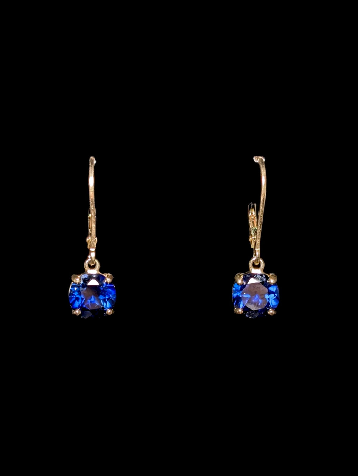 Vintage Round Cut Genuine Sapphire Gold over Sterling Dangle Earrings