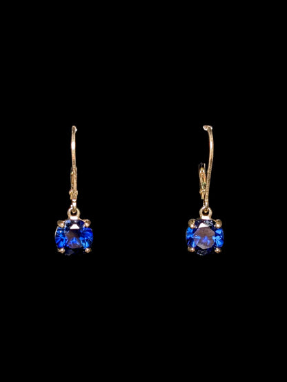 Vintage Round Cut Genuine Sapphire Gold over Sterling Dangle Earrings