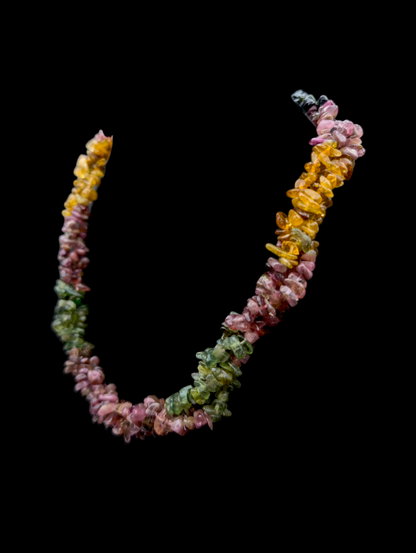 Vintage Three Strand Rainbow Earth Mined Genuine Tourmaline Multi-Strand Sterling Silver Necklace