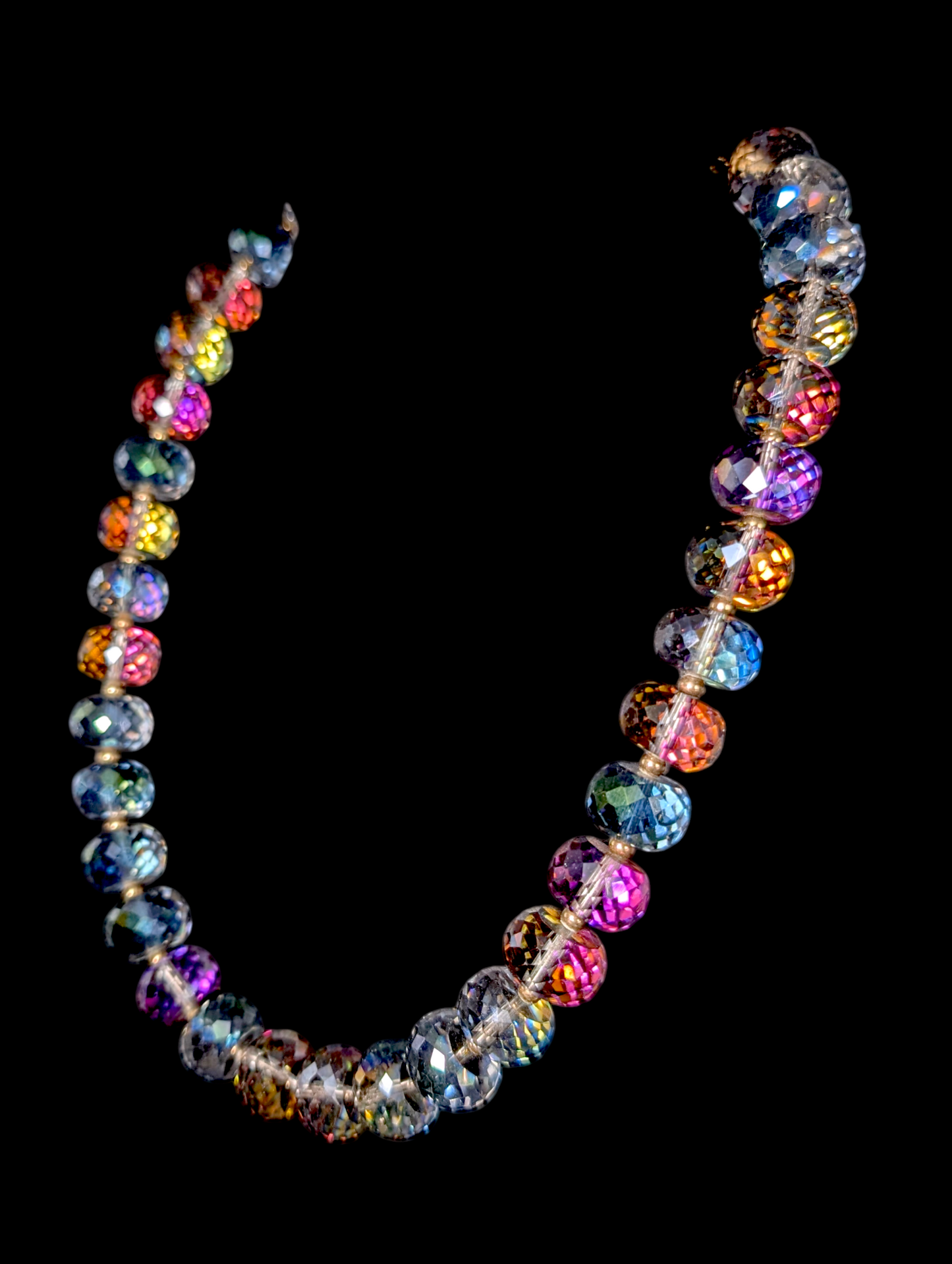 Vintage Aurora Borealis Faceted Chunky Light Catching and Gold Toned Bead Necklace