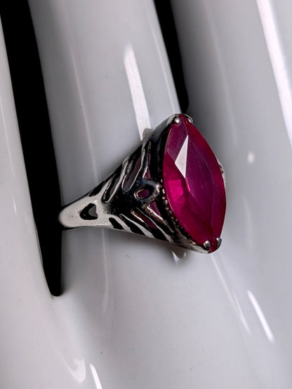 Antique Edwardian Marquise Cut Genuine Ruby Solitaire Ring