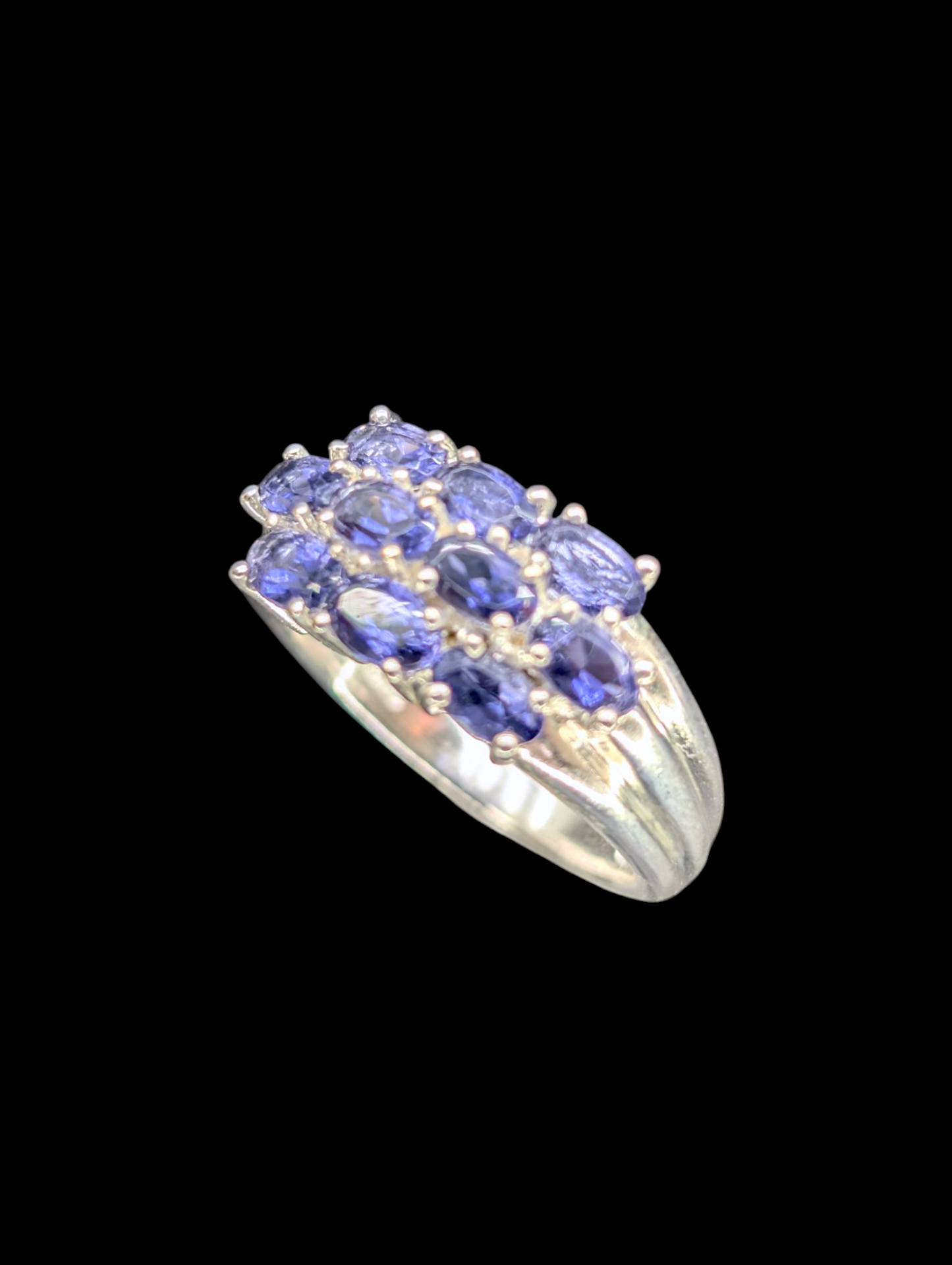 Vintage 2+ Carat Cluster Genuine Tanzanite Sterling Silver Ring