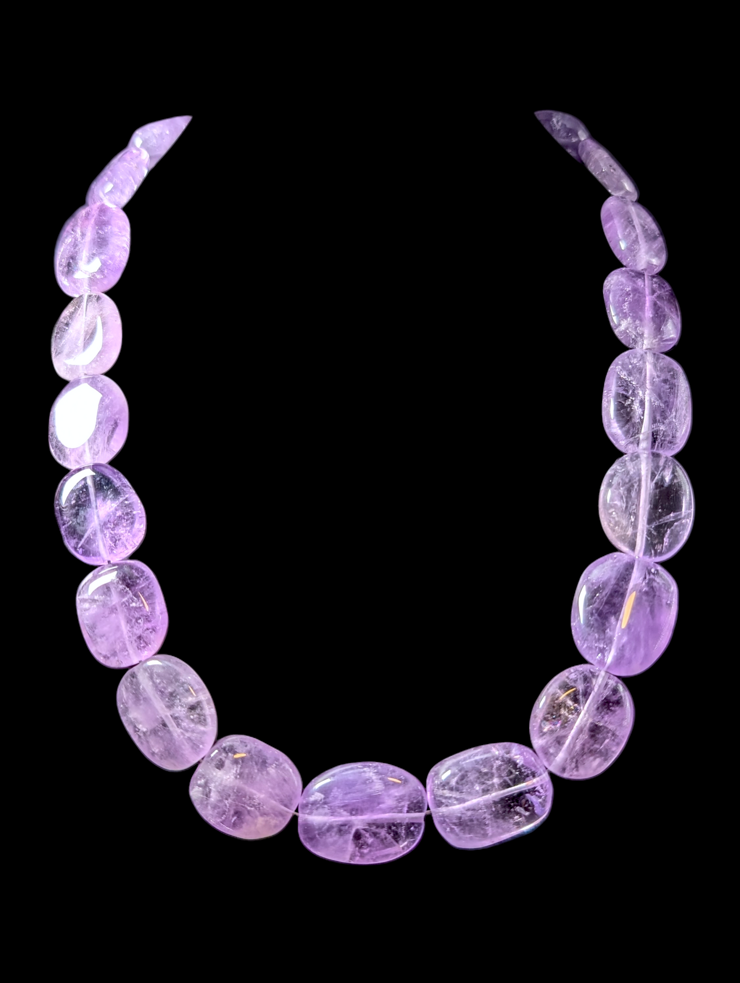 Vintage Chunky Polished Genuine Purple Amethyst Sterling Silver Necklace
