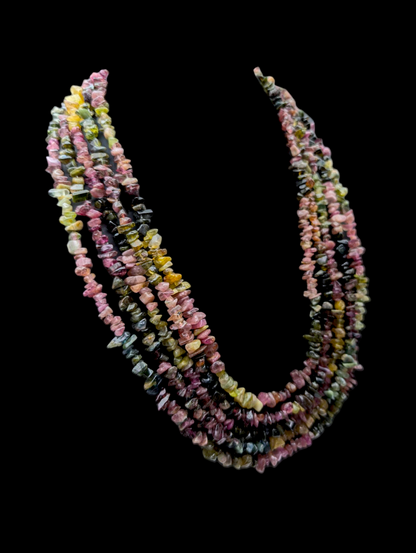 Vintage Multi-Strand Rainbow Watermelon Earth Mined Genuine Tourmaline Rough Cut Necklace