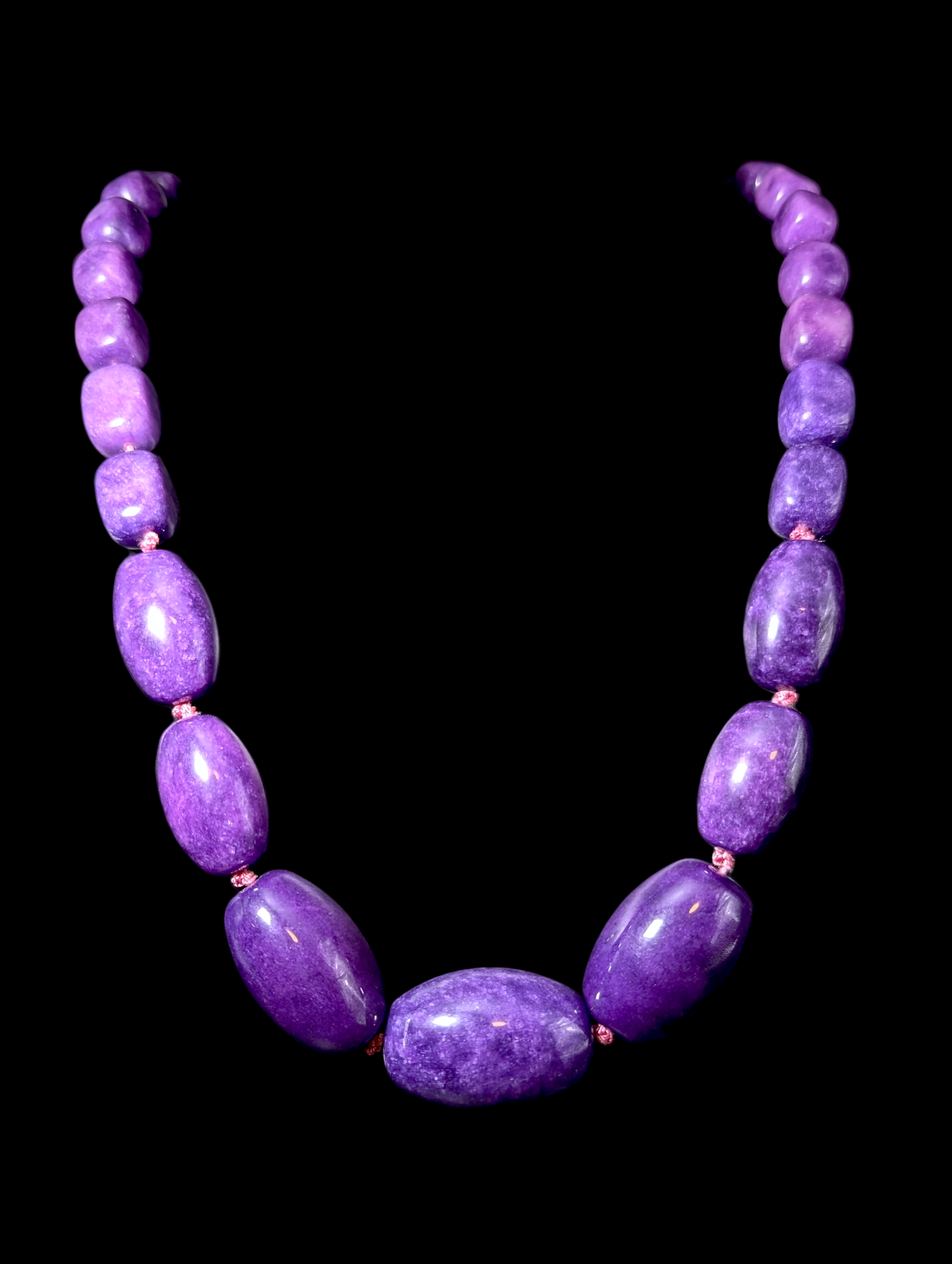 Vintage Aluma Graduating Chunky Polished Hand Knotted Genuine Purple Sugilite Sterling Silver Statement Necklace