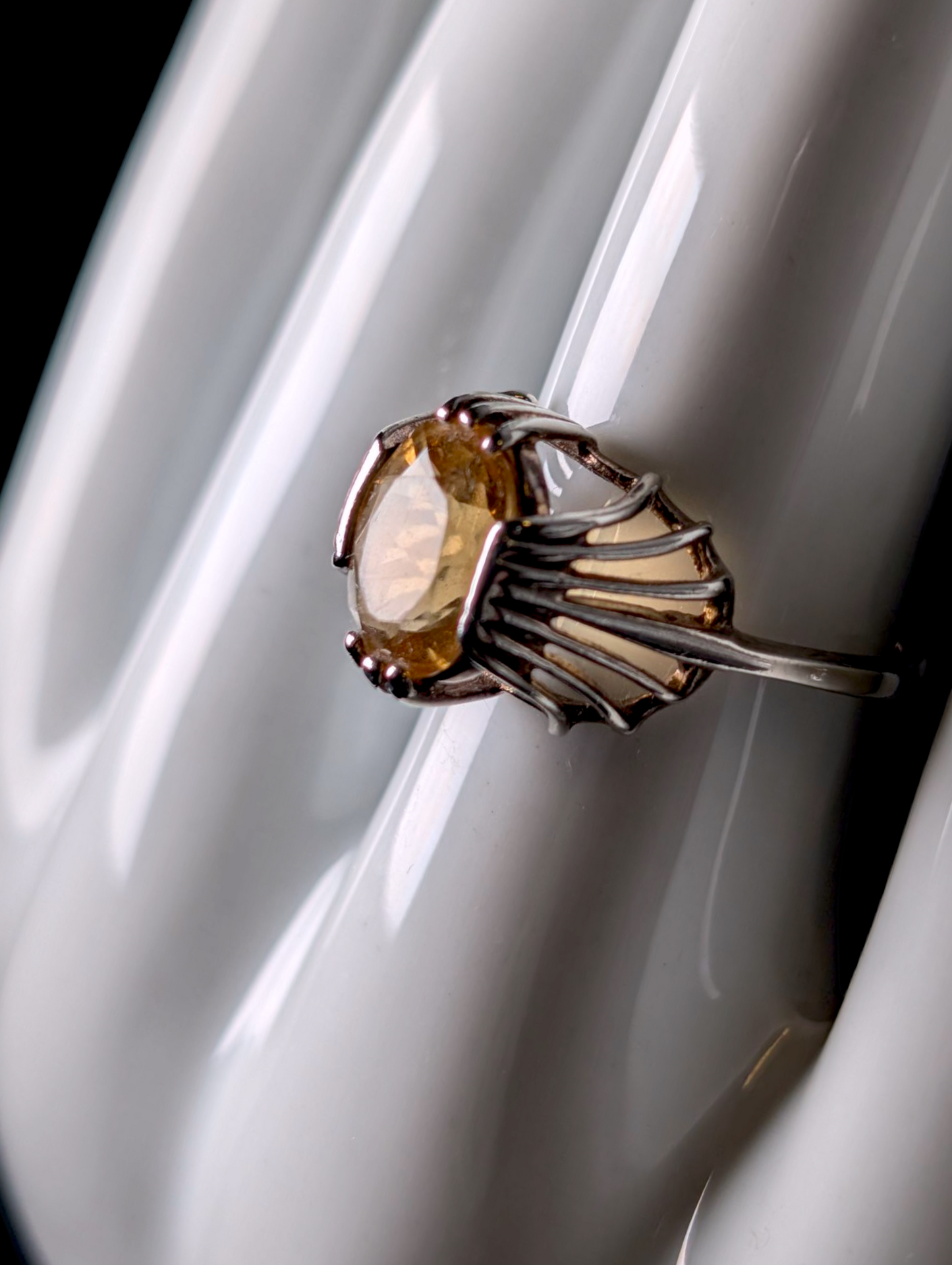 Vintage Joseph E. DeMarco Genuine Golden Citrine Solitaire Sterling Silver Ring