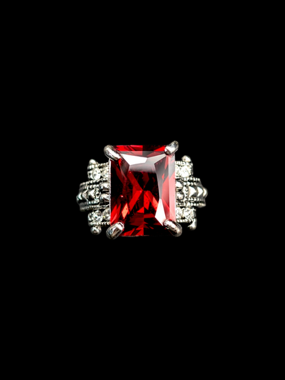 Vintage Inspired Simulated Ruby and Crystal Best Silver Ring