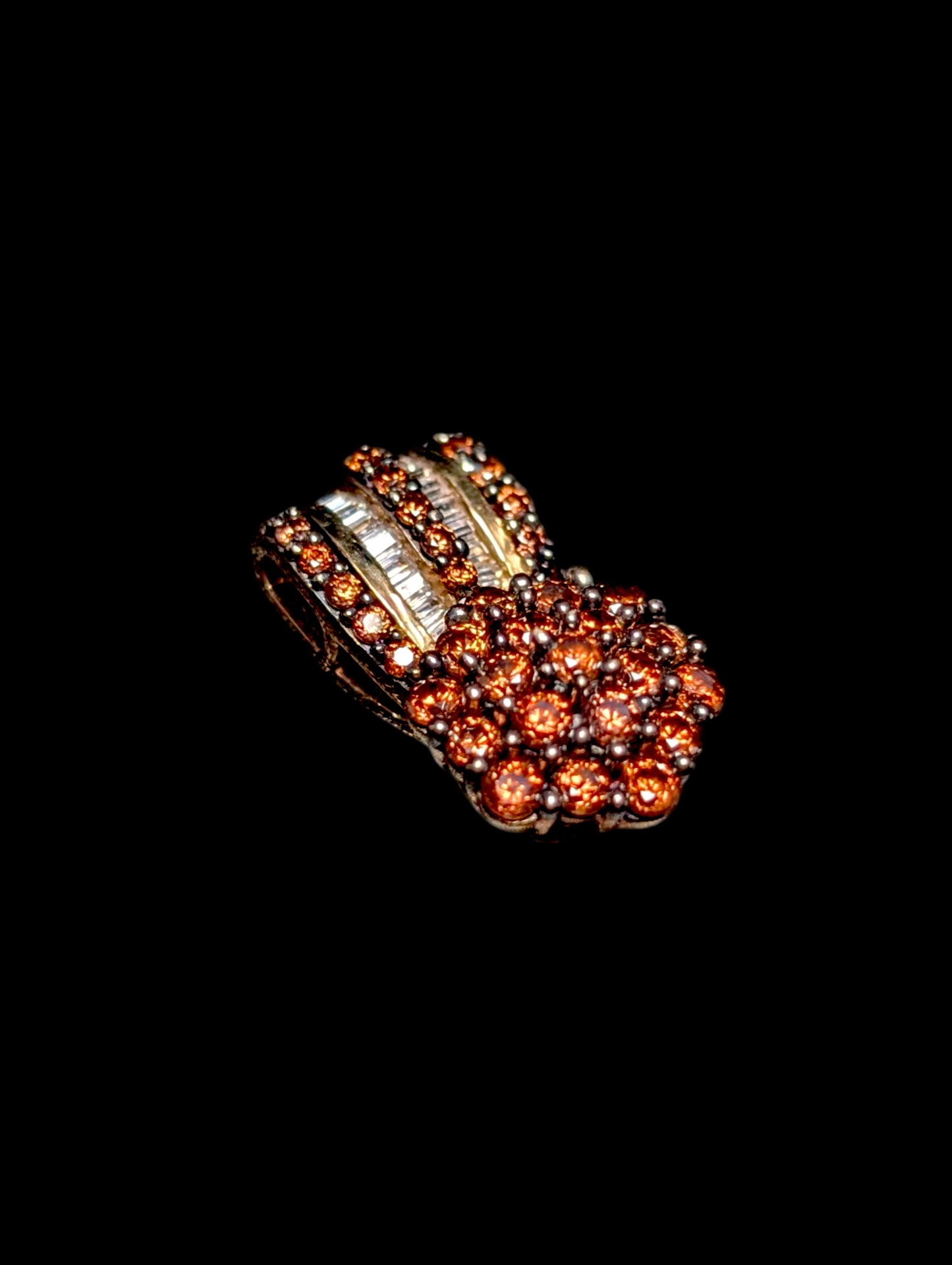 Vintage Chocolate and White Simulated Diamonds Gold over Sterling Pendant