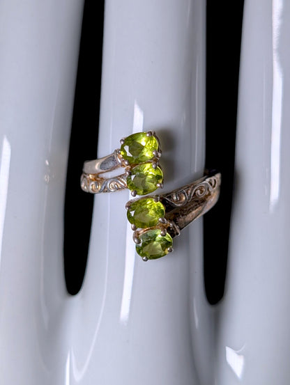Vintage 4 Stone Genuine Peridot Antique Gold Tone over Sterling Wrap Ring