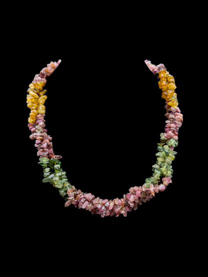 Vintage Three Strand Rainbow Earth Mined Genuine Tourmaline Multi-Strand Sterling Silver Necklace