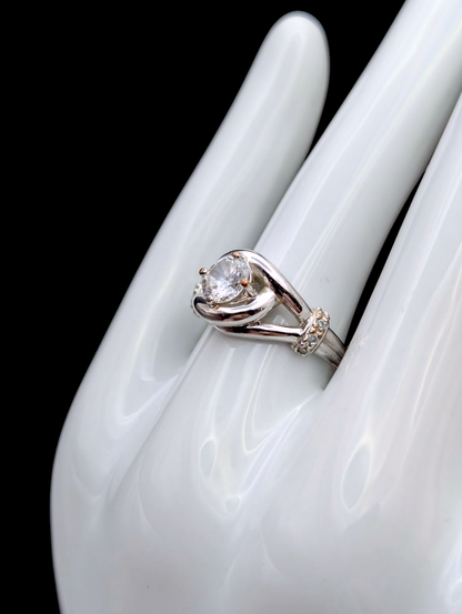 Vintage NYC Twist Knot Round Cut Simulated Diamond Silver Toned Statement Ring