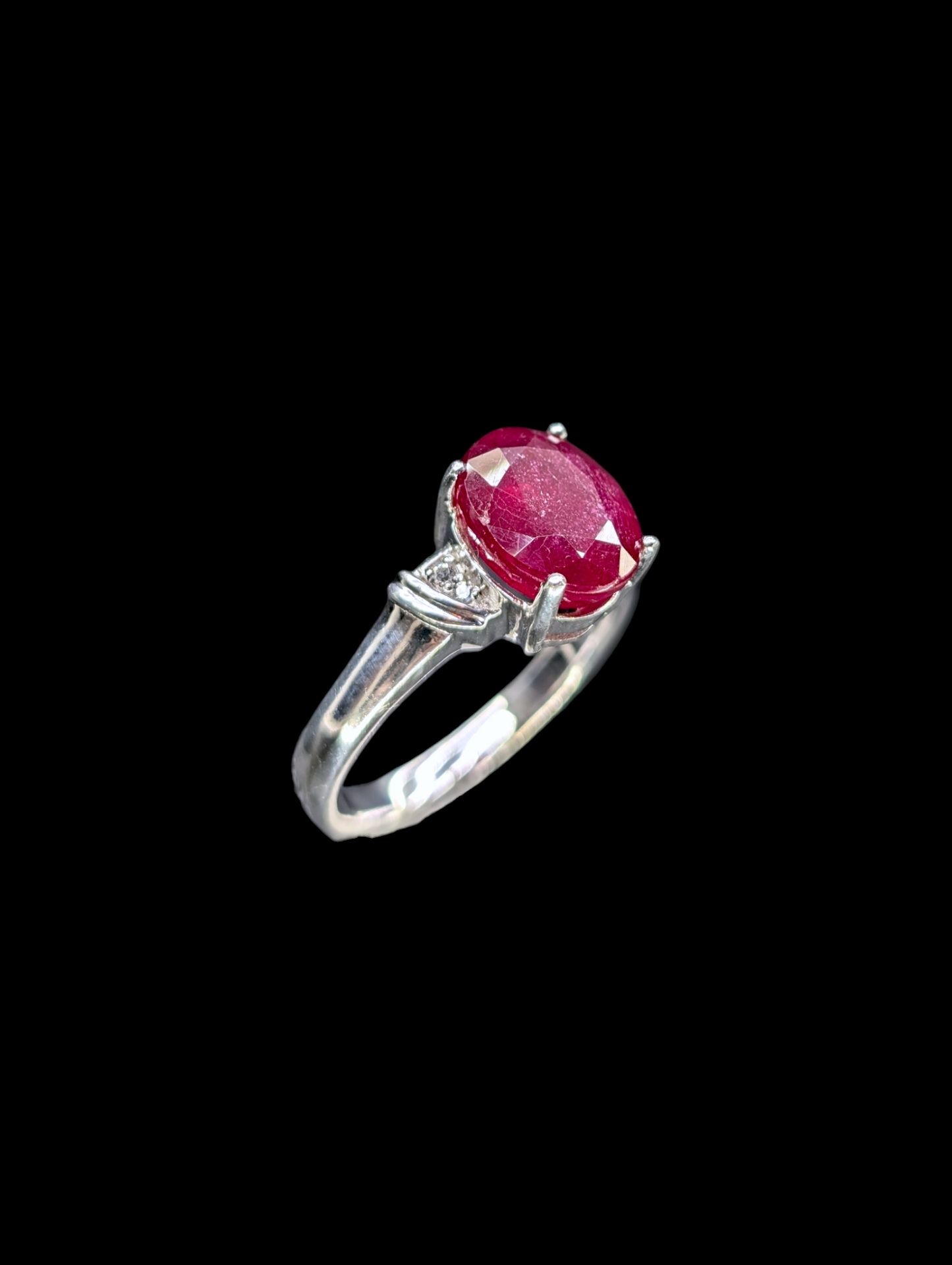 Vintage Large Oval Cut 5 Carat Genuine Ruby Solitaire and Genuine White Topaz Sterling Silver Ring