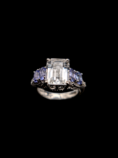 Vintage Inspired Genuine Zircon and Tanzanite Sterling Silver Ring