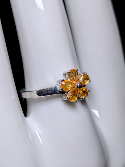 Vintage Dainty Flower Genuine Imperial Topaz Sterling Silver Ring